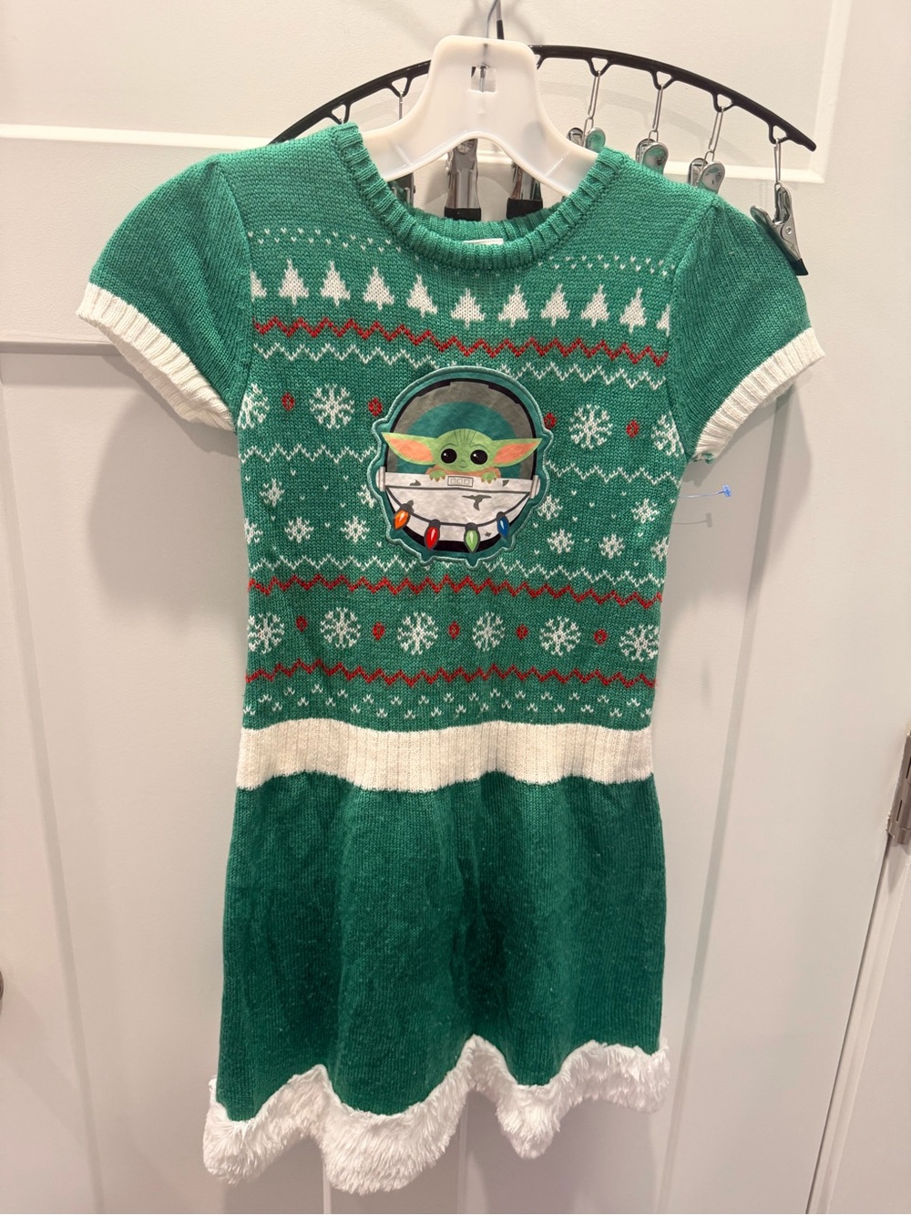 Star Wars Grogu Baby Yoda Girls Christmas Sweater Dress Green Holiday